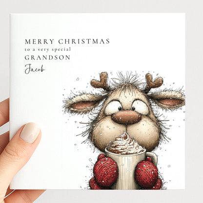 Christmas Card for Grandson — Festive Illustrated Design