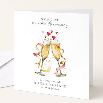 Anniversary Card for Niece & Husband — Moon & Stars Couple Design
