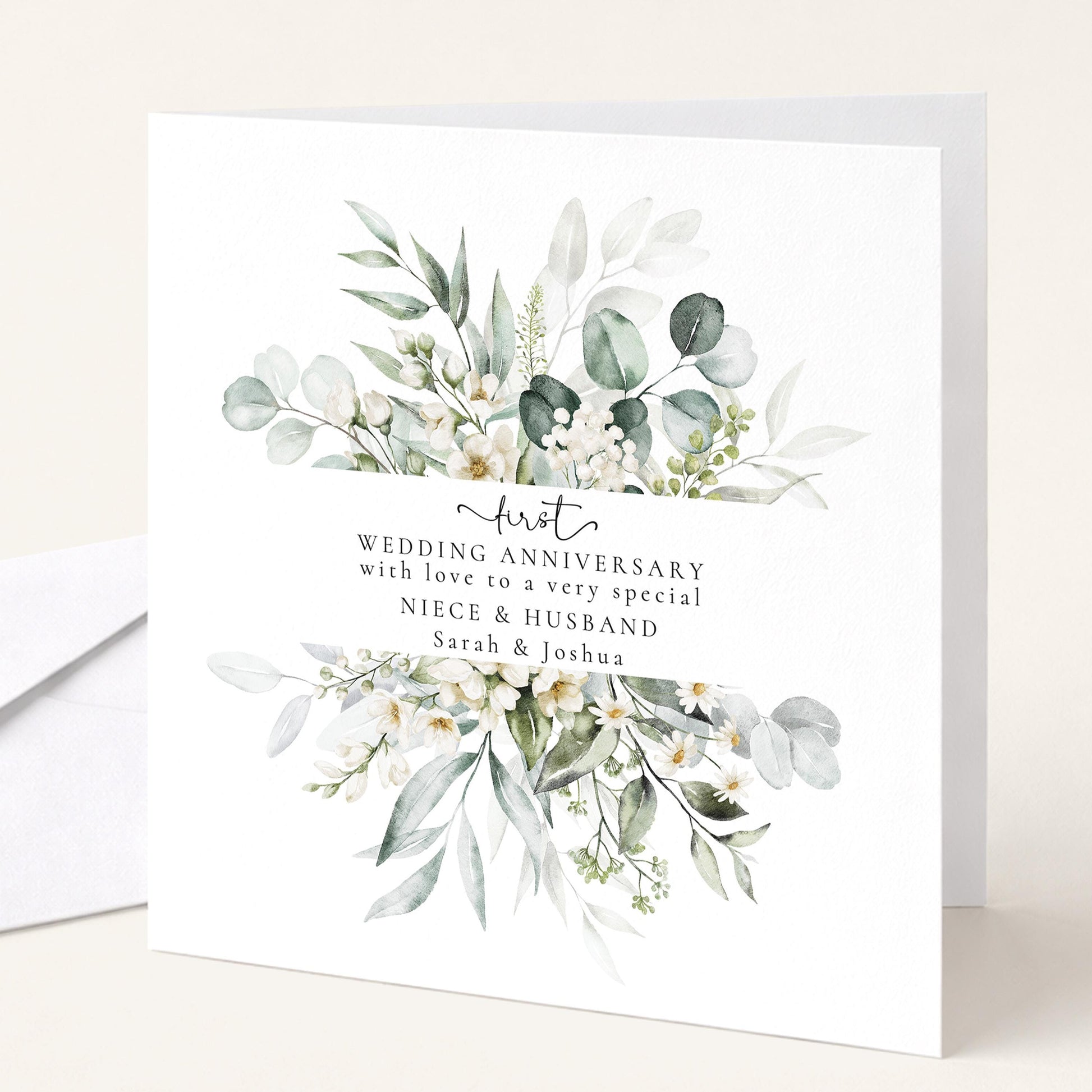 1st Anniversary Card for Niece & Husband — Moon & Stars Couple Design