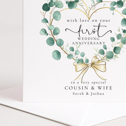 1st Anniversary Card for Cousin & Wife — Floral Design