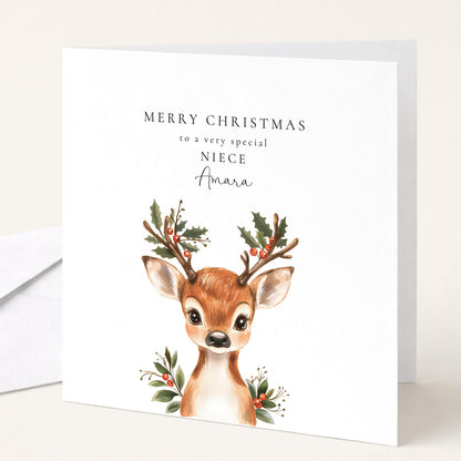 A festive personalised Christmas card for your niece, printed on 300gsm card