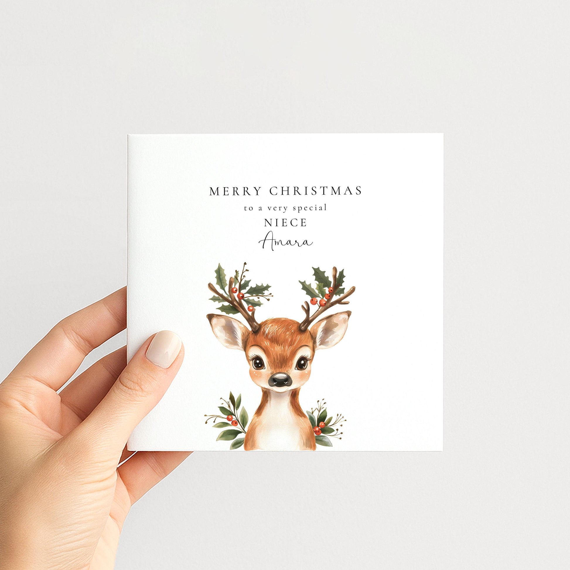 A festive personalised Christmas card for your niece, printed on 300gsm card