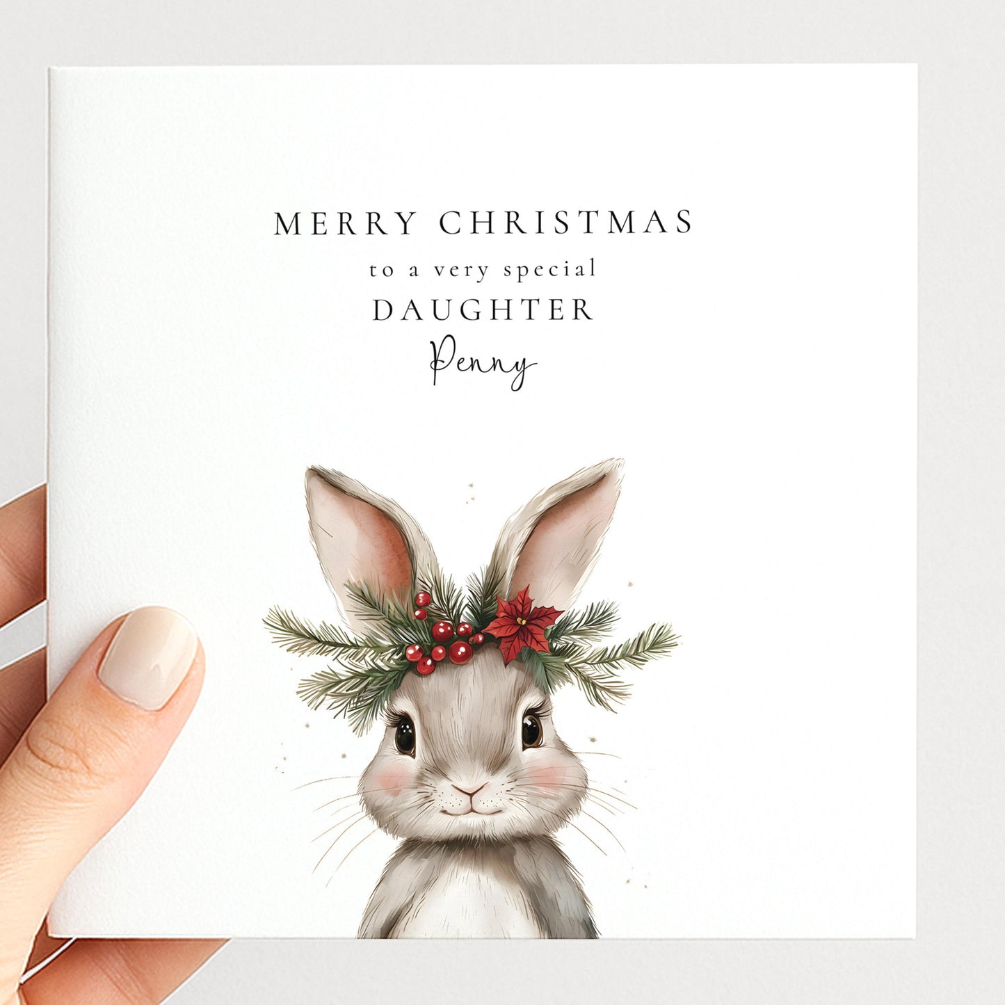 A festive personalised Christmas card for your daughter, printed on 300gsm card