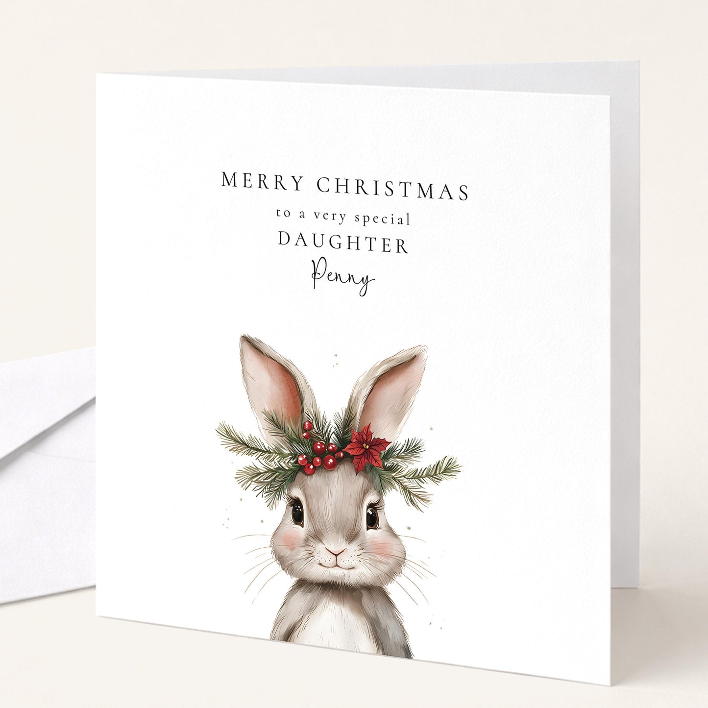 A festive personalised Christmas card for your daughter, printed on 300gsm card