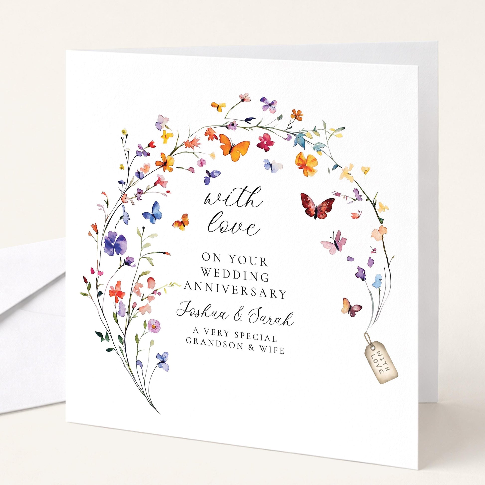 Anniversary Card for Grandson & Wife — Elegant Script Design