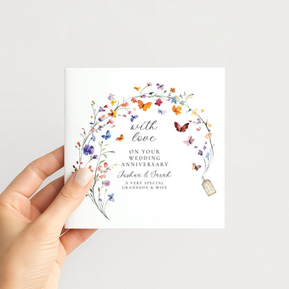 Anniversary Card for Grandson & Wife — Elegant Script Design
