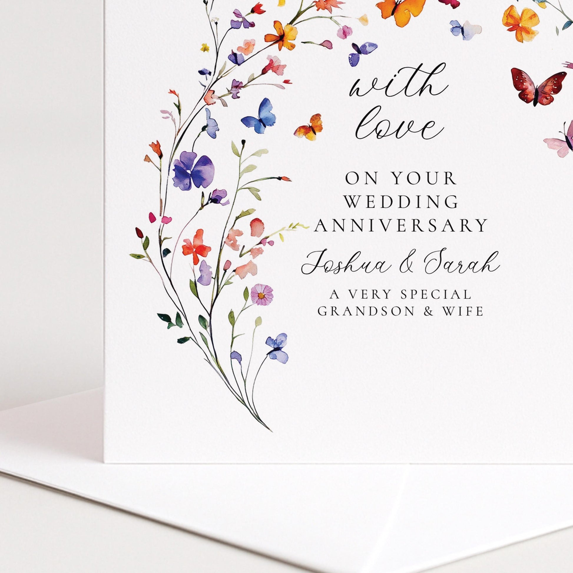 Anniversary Card for Grandson & Wife — Elegant Script Design