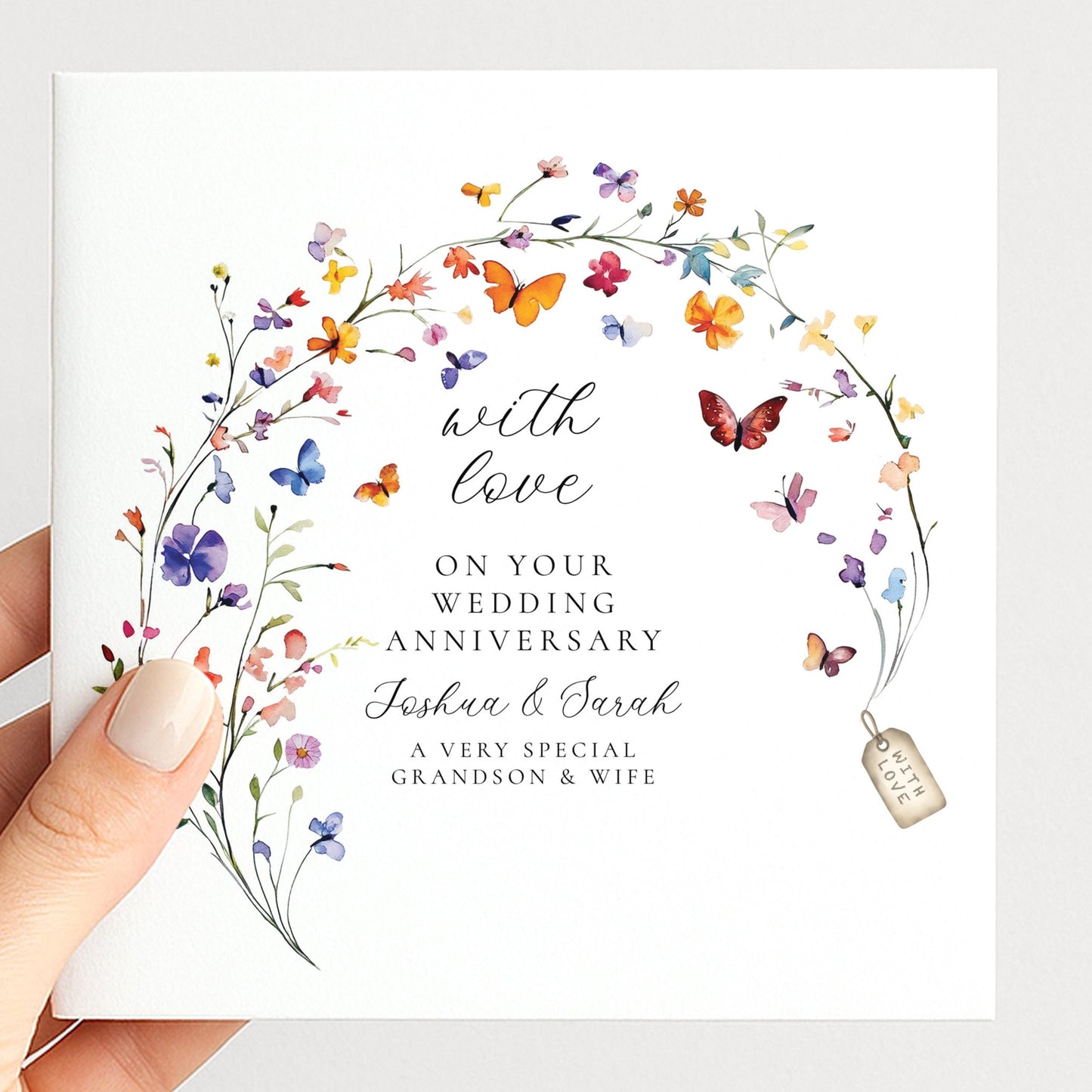 Anniversary Card for Grandson & Wife — Elegant Script Design