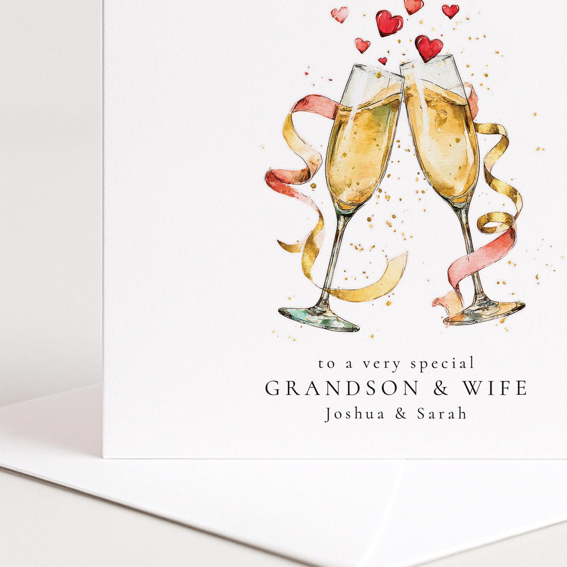 Anniversary Card for Grandson & Wife — Champagne Toast Design
