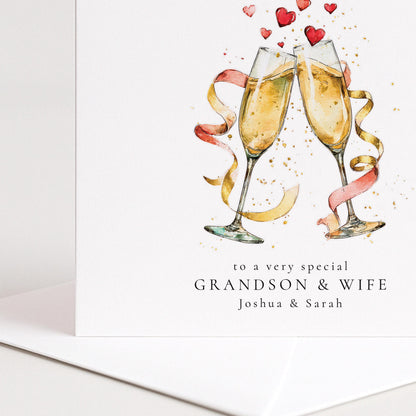 Anniversary Card for Grandson & Wife — Champagne Toast Design