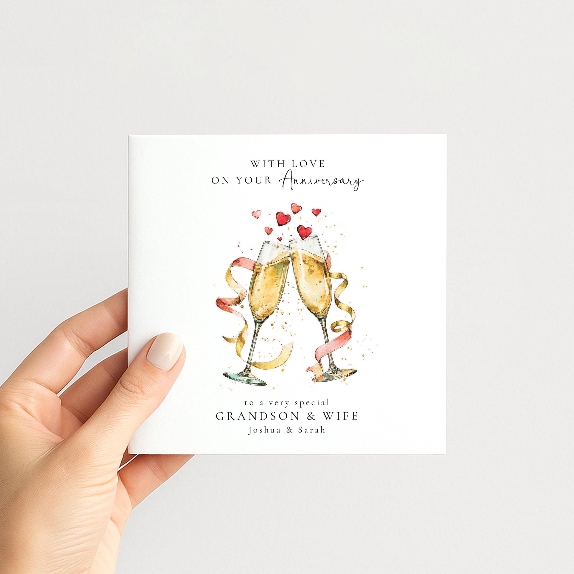 Anniversary Card for Grandson & Wife — Champagne Toast Design