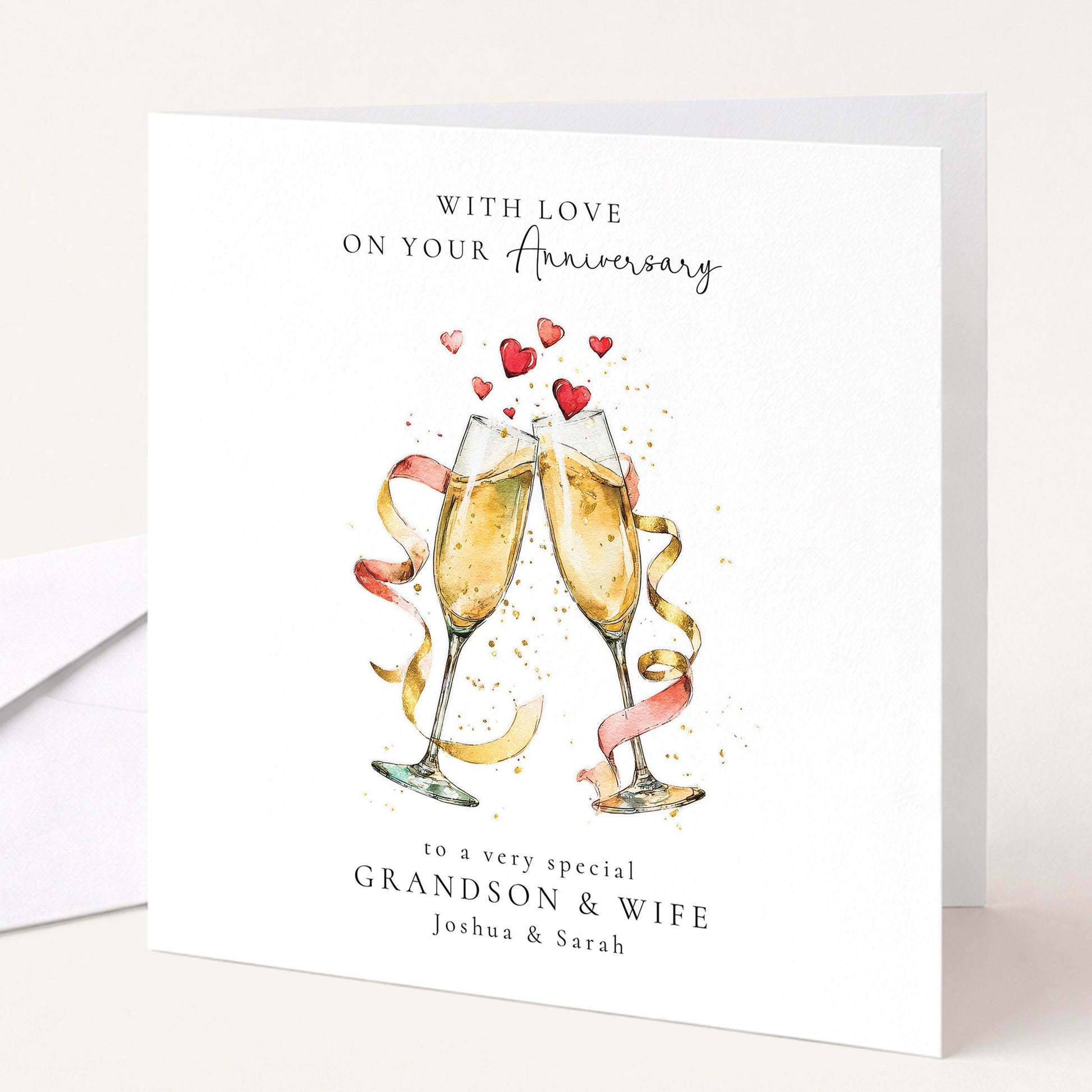 Anniversary Card for Grandson & Wife — Champagne Toast Design