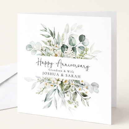 Anniversary Card for Grandson & Wife — Eucalyptus Greenery Design