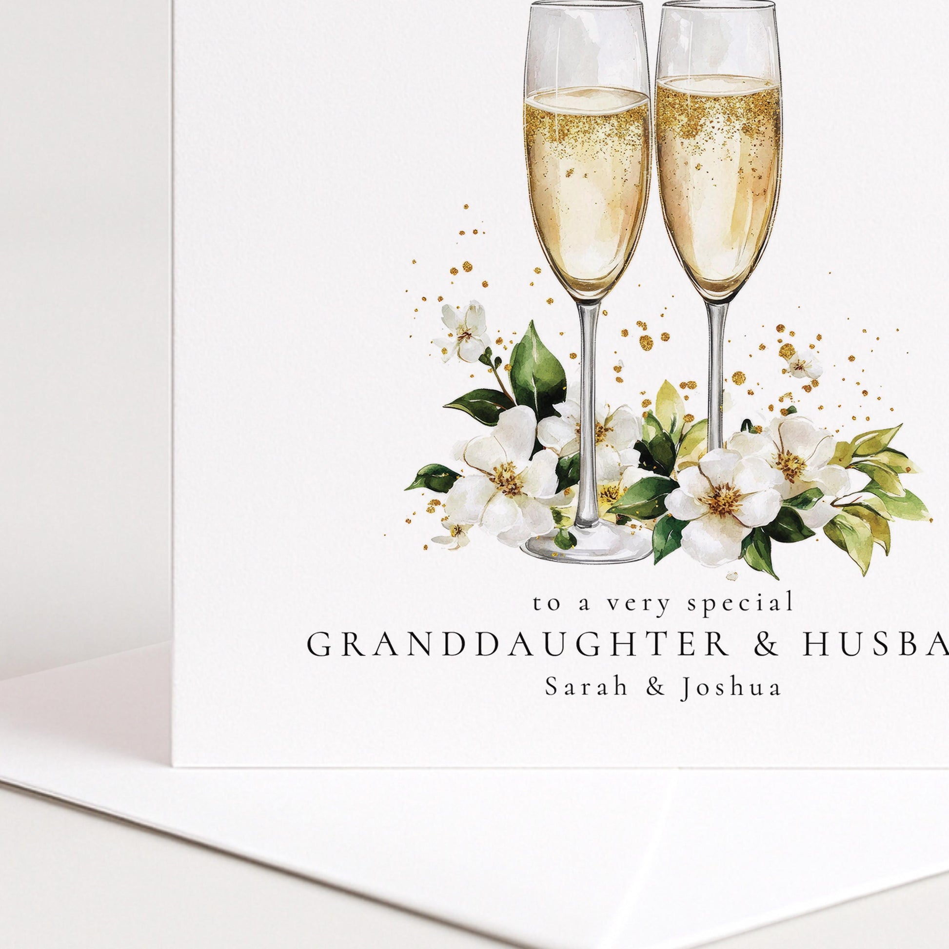 Anniversary Card for Granddaughter & Husband — Elegant Script Design