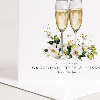 Anniversary Card for Granddaughter & Husband — Elegant Script Design
