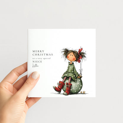 Niece Christmas Card, Personalised Niece Xmas Card, Cute Christmas Card for Girl, Custom Name Card, Printed Card UK