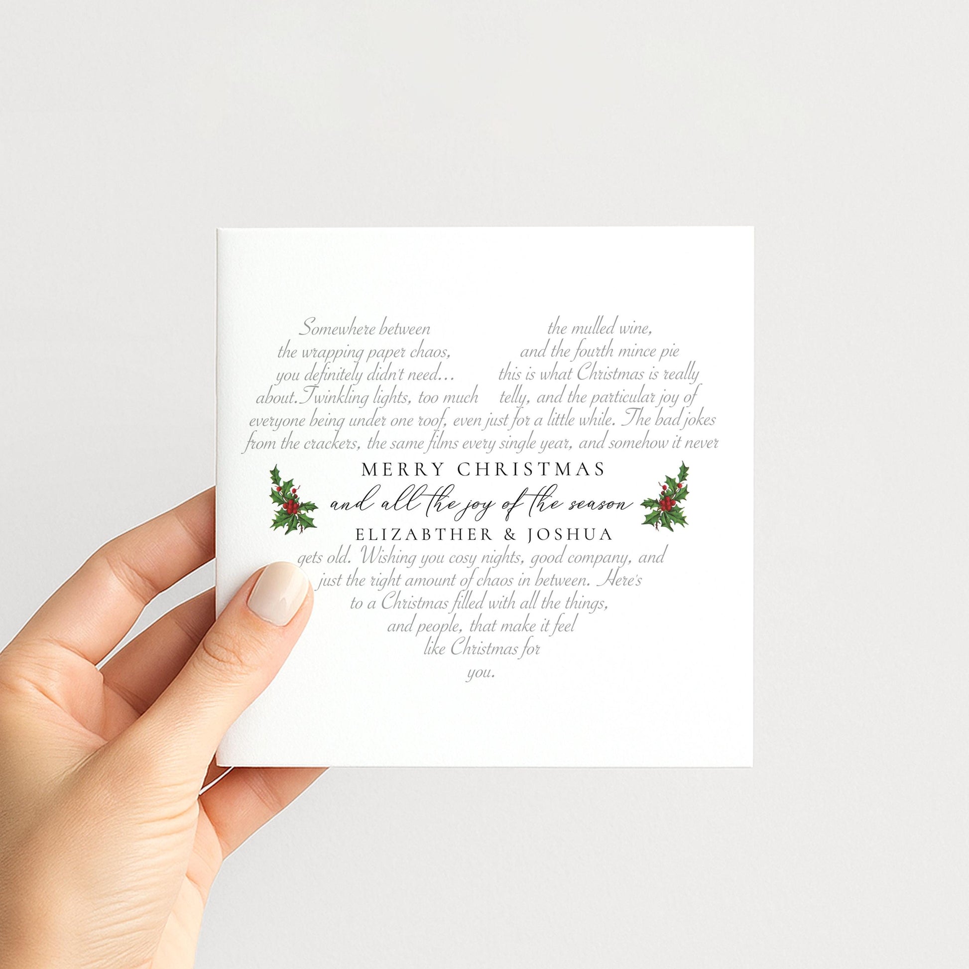 Personalised Christmas Card Couple, Merry Christmas Heart Word Art Couple Card, Funny Festive Card for Two, Xmas Card With Names