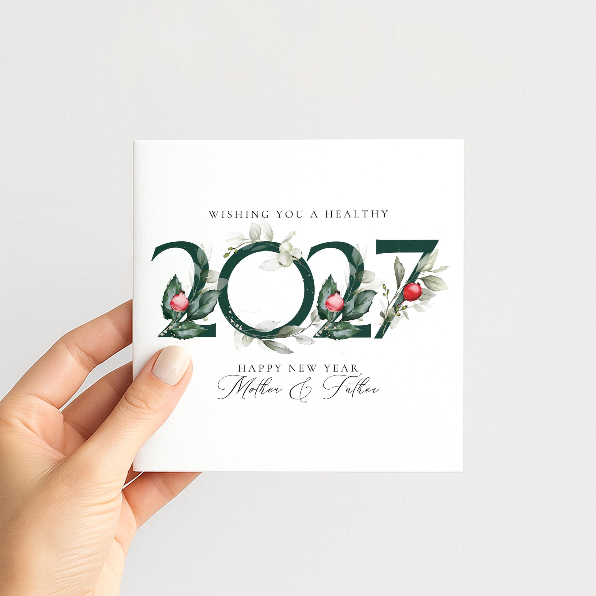 2027 New Year Card, Wishing You a Healthy New Year, Elegant Floral Happy New Year Card, New Year Greeting Card, Botanical Card