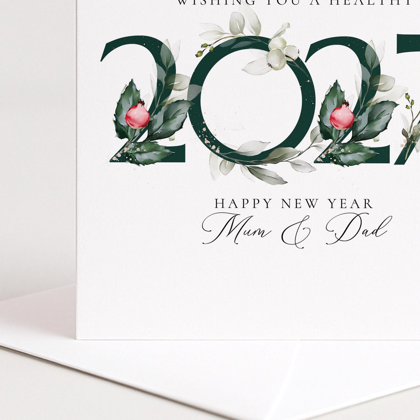 2027 New Year Card for Mum and Dad, Wishing You a Healthy New Year, Elegant Floral Happy New Year Card, New Year Greeting, Botanical Card
