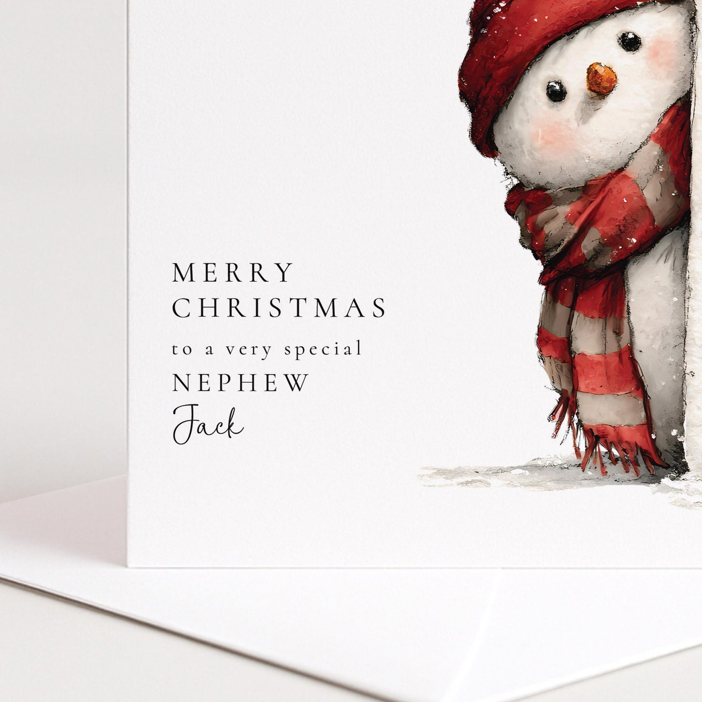 Personalised Christmas Card Nephew, Peeking Snowman Nephew Xmas Card, Cute Snowman Christmas Card for Boy, Special Nephew Christmas Card