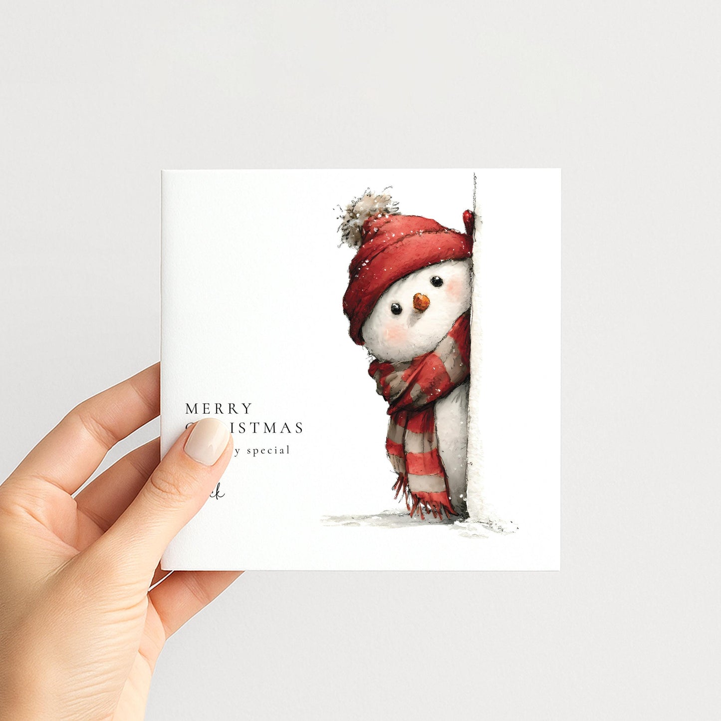 Personalised Christmas Card Son, Peeking Snowman Nephew Xmas Card, Cute Snowman Christmas Card for Boy, Special Son Christmas Card