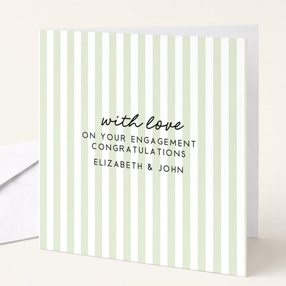 Engagement Congratulations Card, Personalised Engagement Card, Modern Green Striped Card, Minimalist Newly Engaged Card, Custom Names