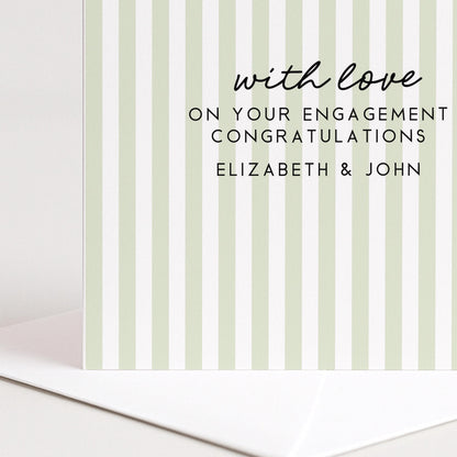 Engagement Congratulations Card, Personalised Engagement Card, Modern Green Striped Card, Minimalist Newly Engaged Card, Custom Names