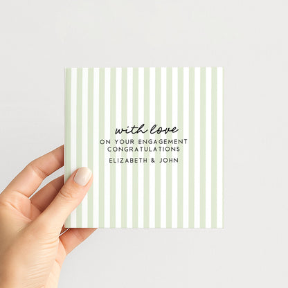 Engagement Congratulations Card, Personalised Engagement Card, Modern Green Striped Card, Minimalist Newly Engaged Card, Custom Names