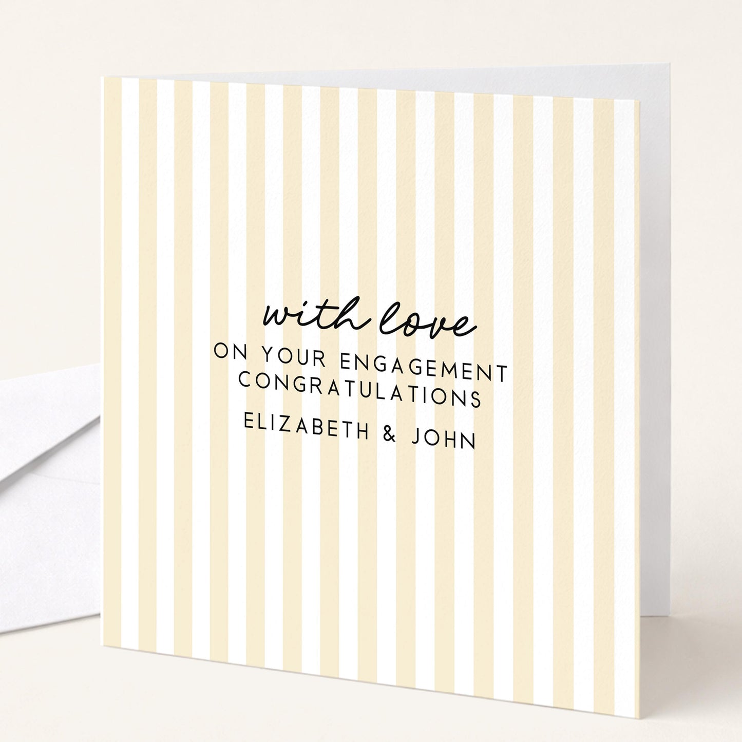 Engagement Congratulations Card, Personalised Engagement Card, Modern Yellow Striped Card, Minimalist Newly Engaged Card, Custom Names