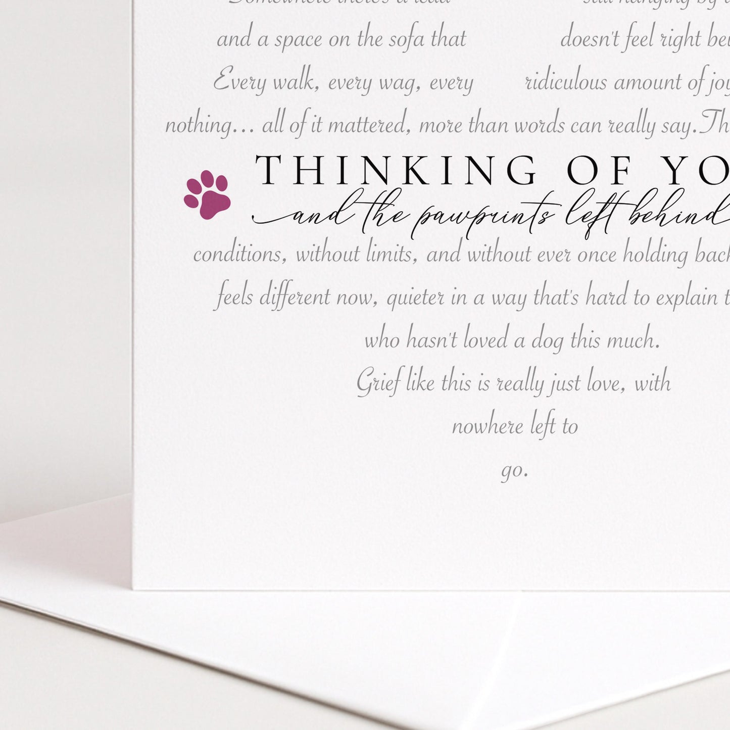 Dog Bereavement Card, Thinking of You and the Pawprints Left Behind Card, Loss of Dog Sympathy Card, Pet Loss Card Dog, Dog Memorial Card