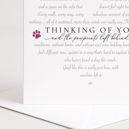 Dog Bereavement Card, Thinking of You and the Pawprints Left Behind Card, Loss of Dog Sympathy Card, Pet Loss Card Dog, Dog Memorial Card