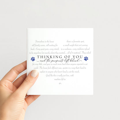Cat Bereavement Card, Thinking of You and the Pawprints Left Behind Card, Loss of Cat Sympathy Card, Pet Loss Card Cat, Cat Memorial Card
