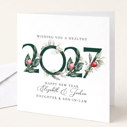 Personalised New Year Card Daughter and Son In Law, Happy New Year 2027 Card, Botanical New Year Card, Floral 2027 New Year Couple Card