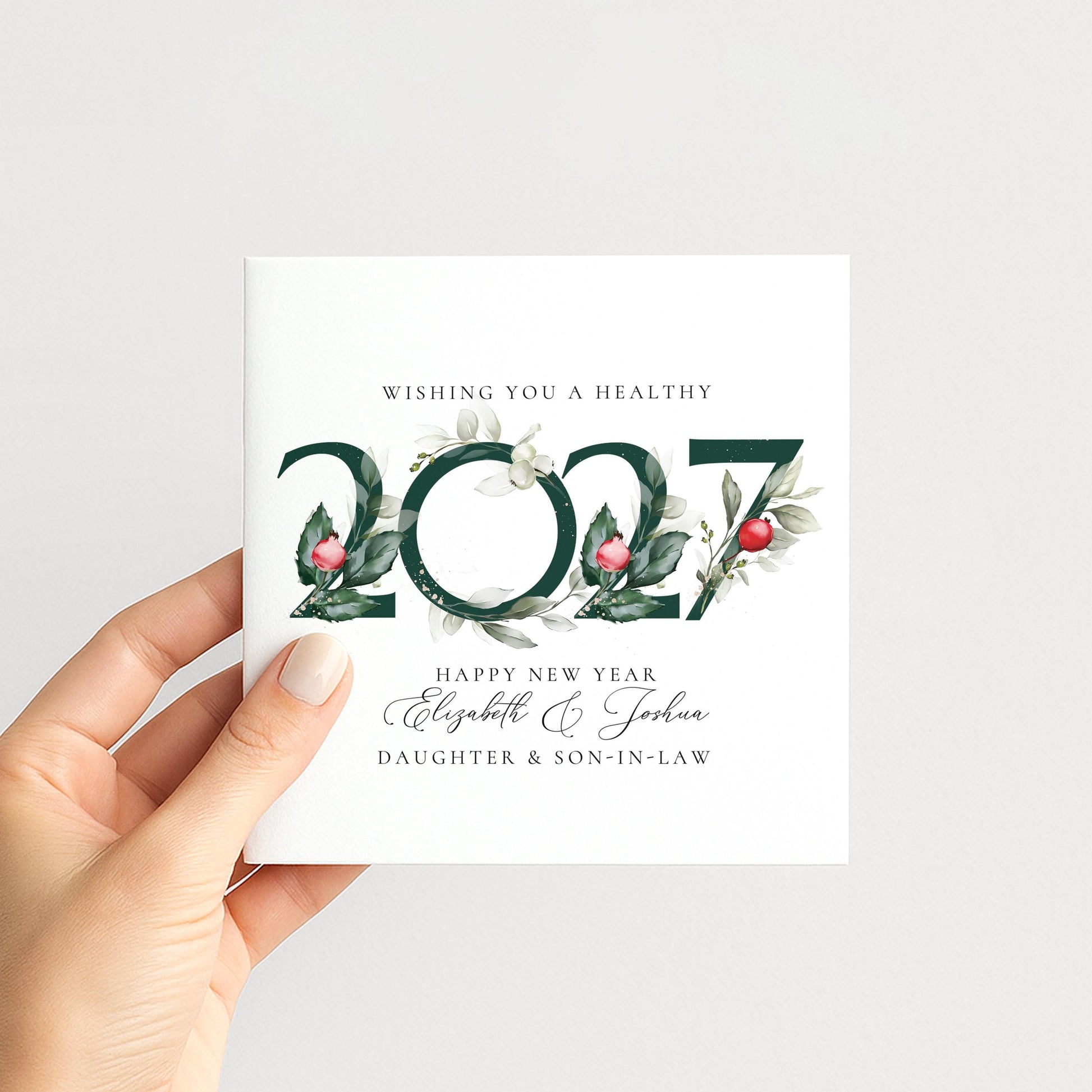 Personalised New Year Card Daughter and Son In Law, Happy New Year 2027 Card, Botanical New Year Card, Floral 2027 New Year Couple Card
