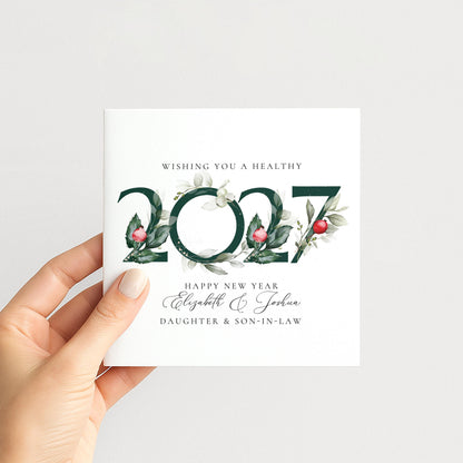 Personalised New Year Card Daughter and Son In Law, Happy New Year 2027 Card, Botanical New Year Card, Floral 2027 New Year Couple Card