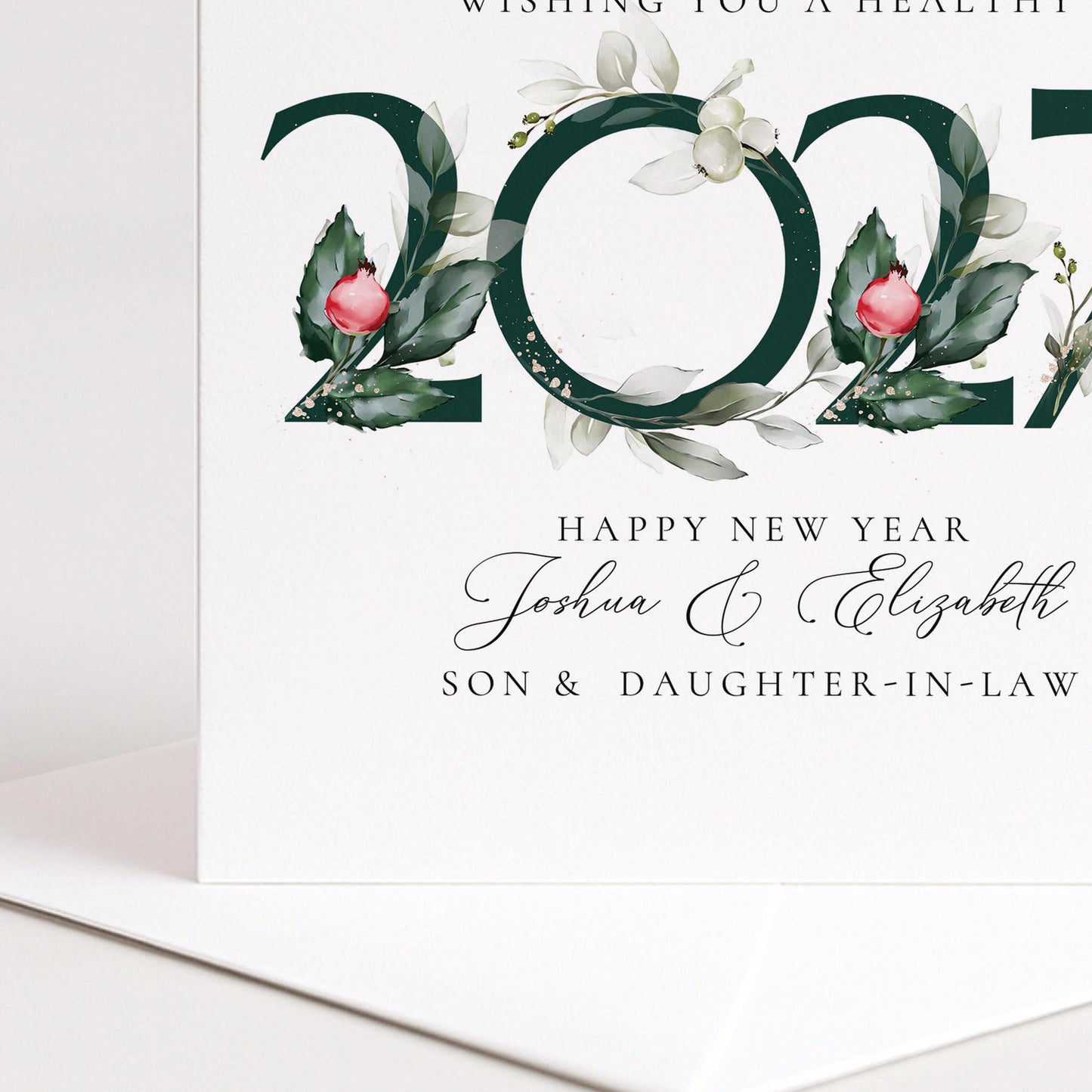 Personalised New Year Card Son and Daughter In Law, Happy New Year 2027 Card, Botanical New Year Card, Floral 2027 New Year Couple Card