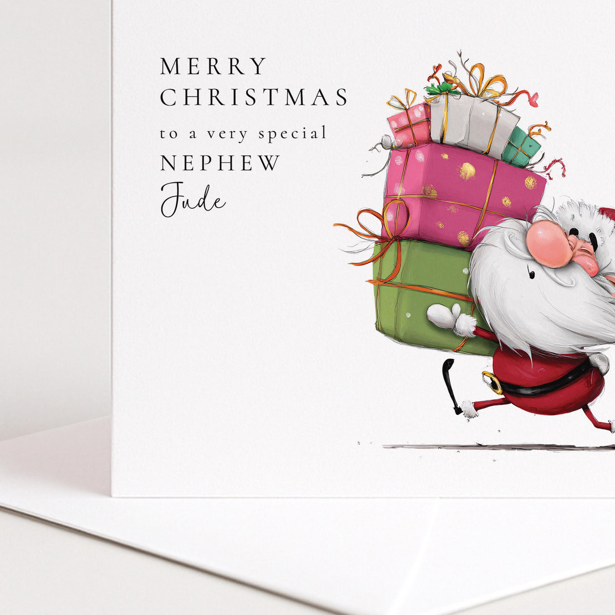 Nephew Christmas Card, Personalised Grandson Xmas Card, Cute Santa Card for Boy, Custom Name Card, Christmas Card Nephew UK