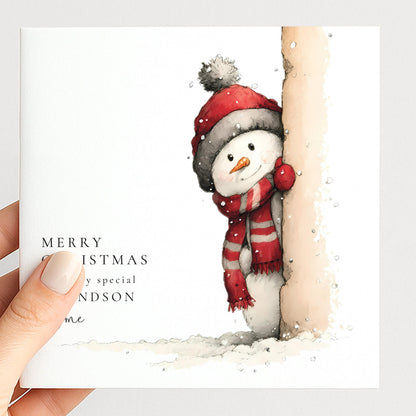 Grandson Christmas Card, Cute Snowman Card, Personalised Christmas Card for Grandson, First Christmas as Grandparents Gift