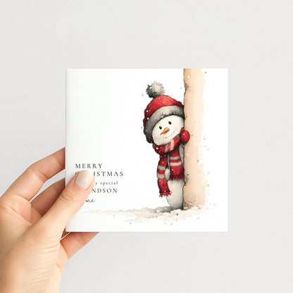 Grandson Christmas Card, Cute Snowman Card, Personalised Christmas Card for Grandson, First Christmas as Grandparents Gift