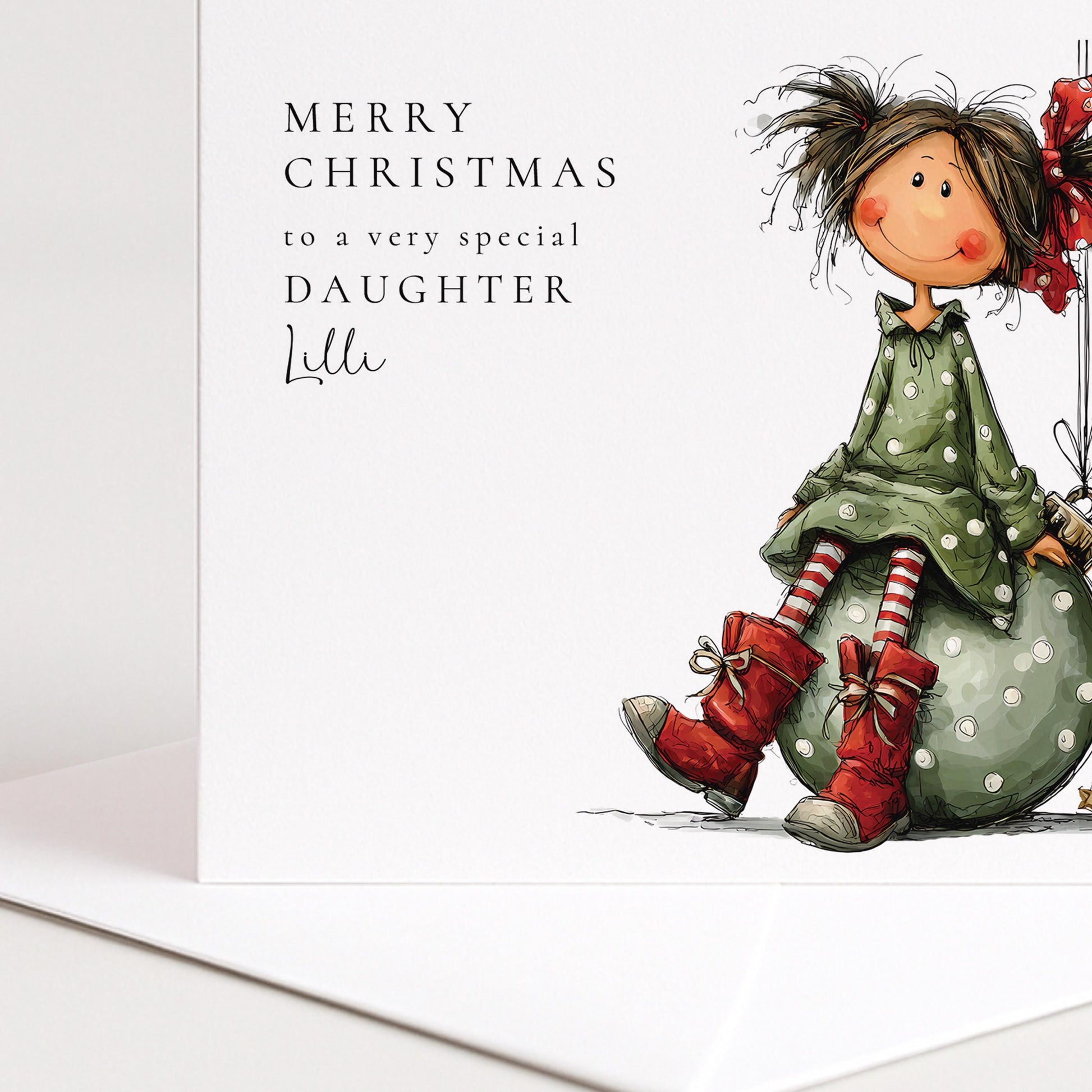 Daughter Christmas Card, Personalised Daughter Xmas Card, Cute Christmas Card for Girl, Custom Name Card, Printed Card UK