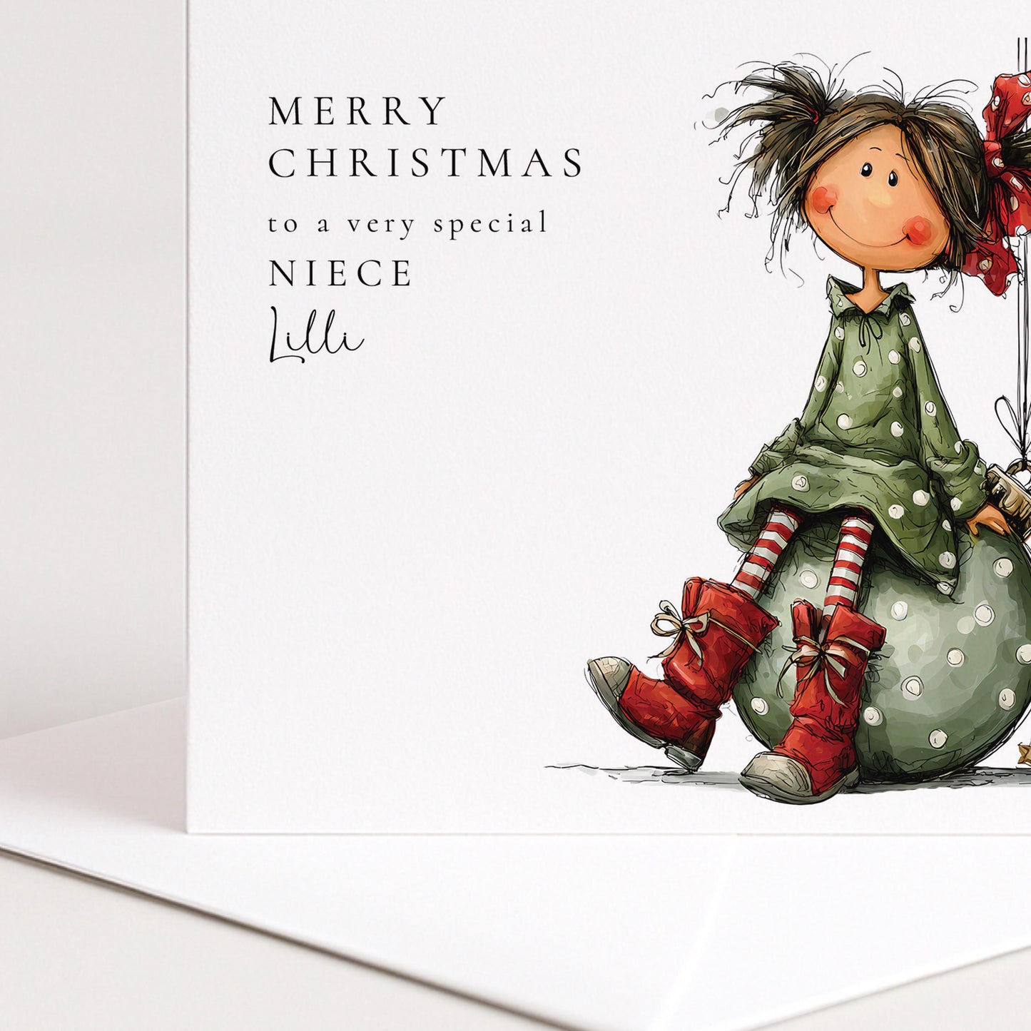 Niece Christmas Card, Personalised Niece Xmas Card, Cute Christmas Card for Girl, Custom Name Card, Printed Card UK