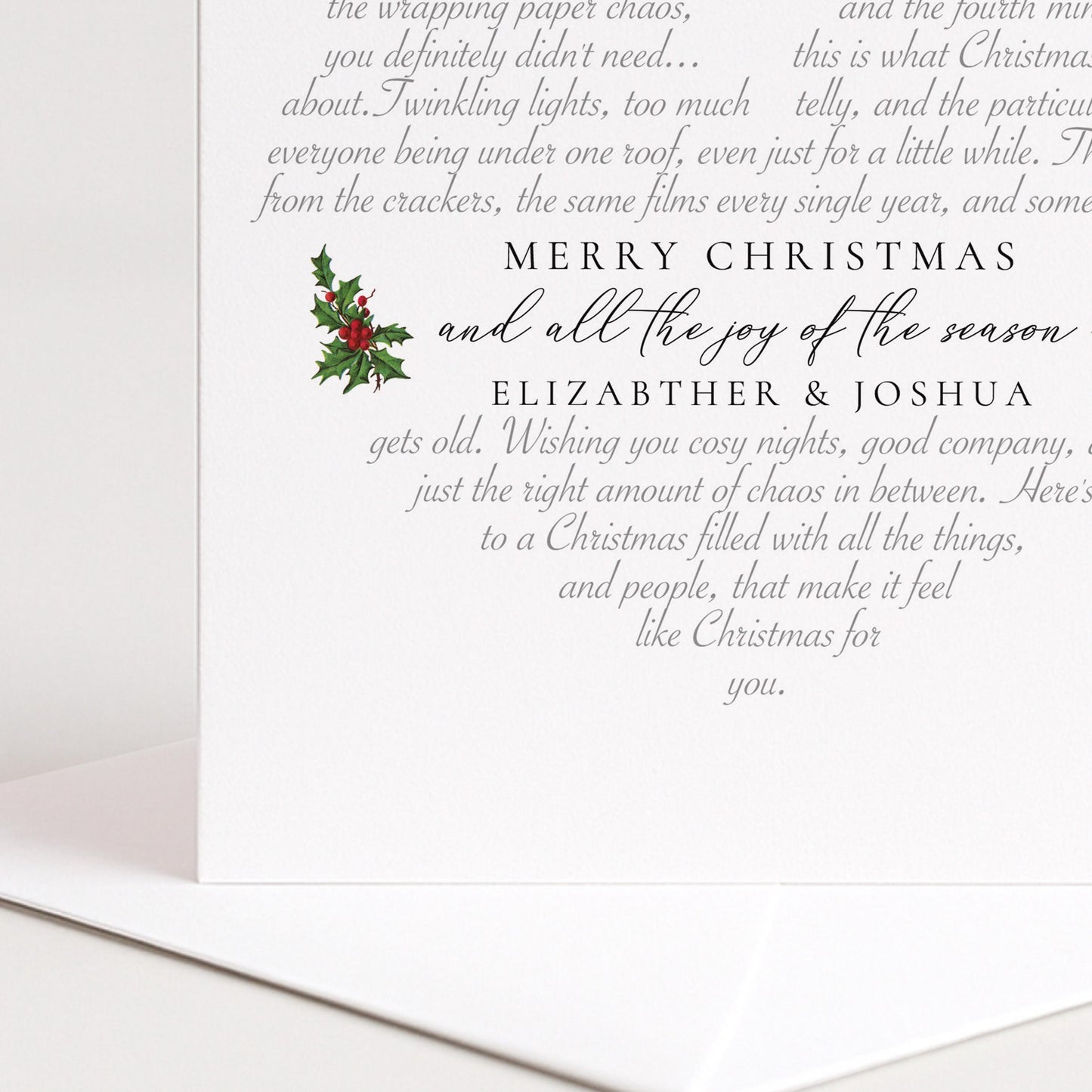 Personalised Christmas Card Couple, Merry Christmas Heart Word Art Couple Card, Funny Festive Card for Two, Xmas Card With Names