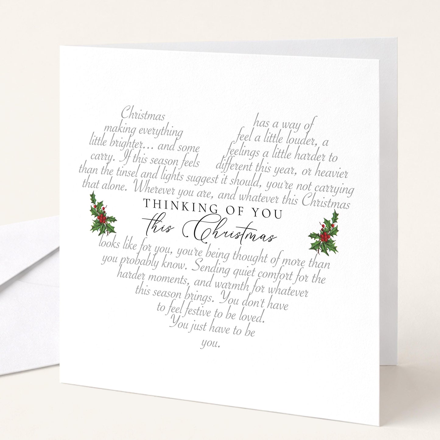 Thinking of You This Christmas Card, Christmas Sympathy Card, Hard Christmas Thinking of You Card, Bereavement Christmas Card, Holly Card