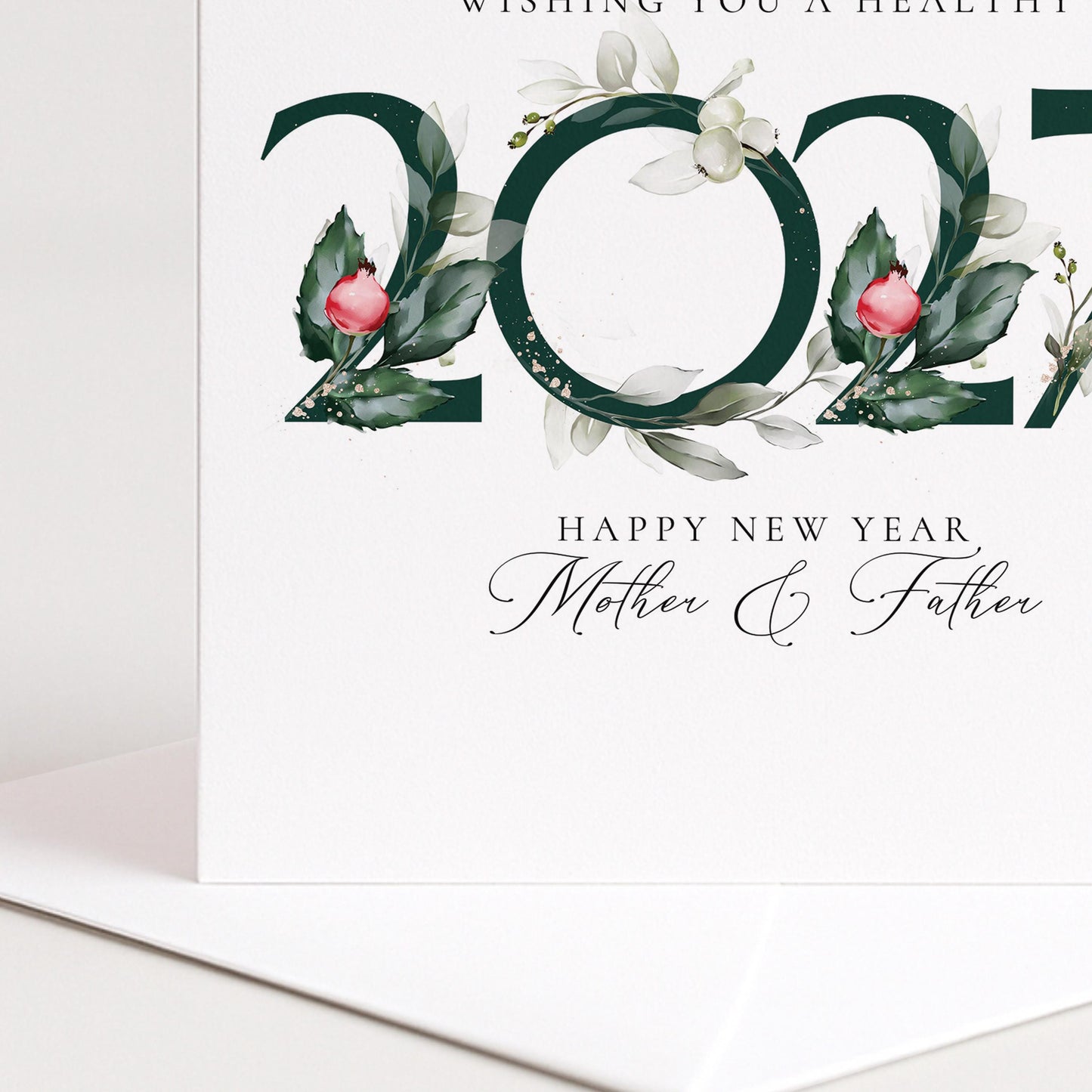 2027 New Year Card, Wishing You a Healthy New Year, Elegant Floral Happy New Year Card, New Year Greeting Card, Botanical Card