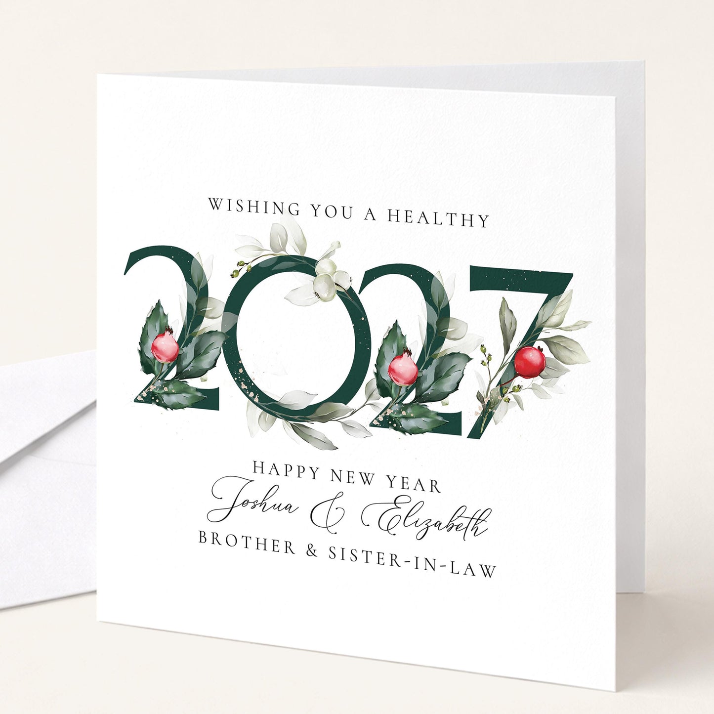 2027 New Year Card for Brother and Sister-in-law Wishing You a Healthy New Year, Floral Happy New Year Card, New Year Greeting, Botanical