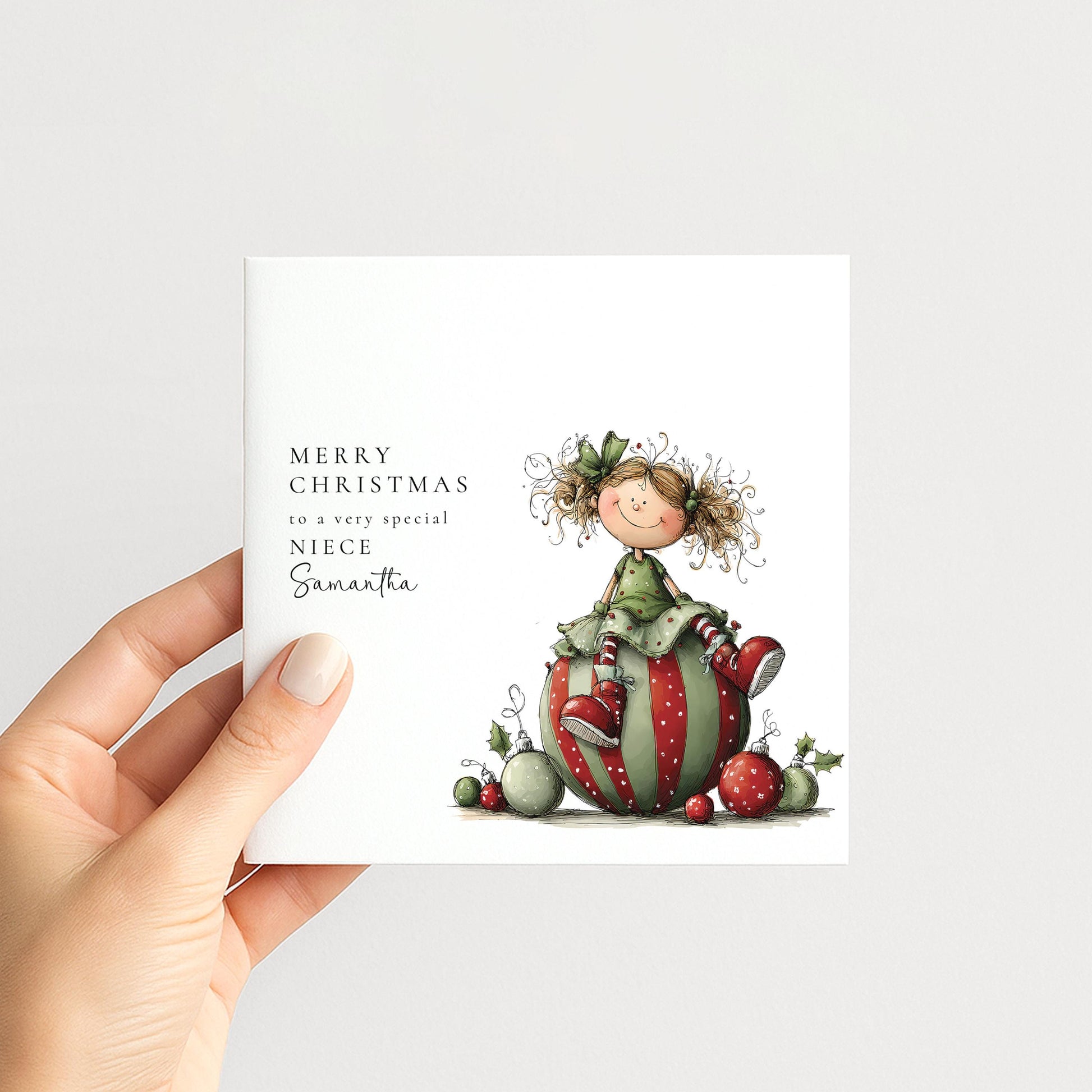 Neice Christmas Card Personalised, Cute Christmas Card for Niece, Festive Girl Illustration, Special Niece Xmas Card UK