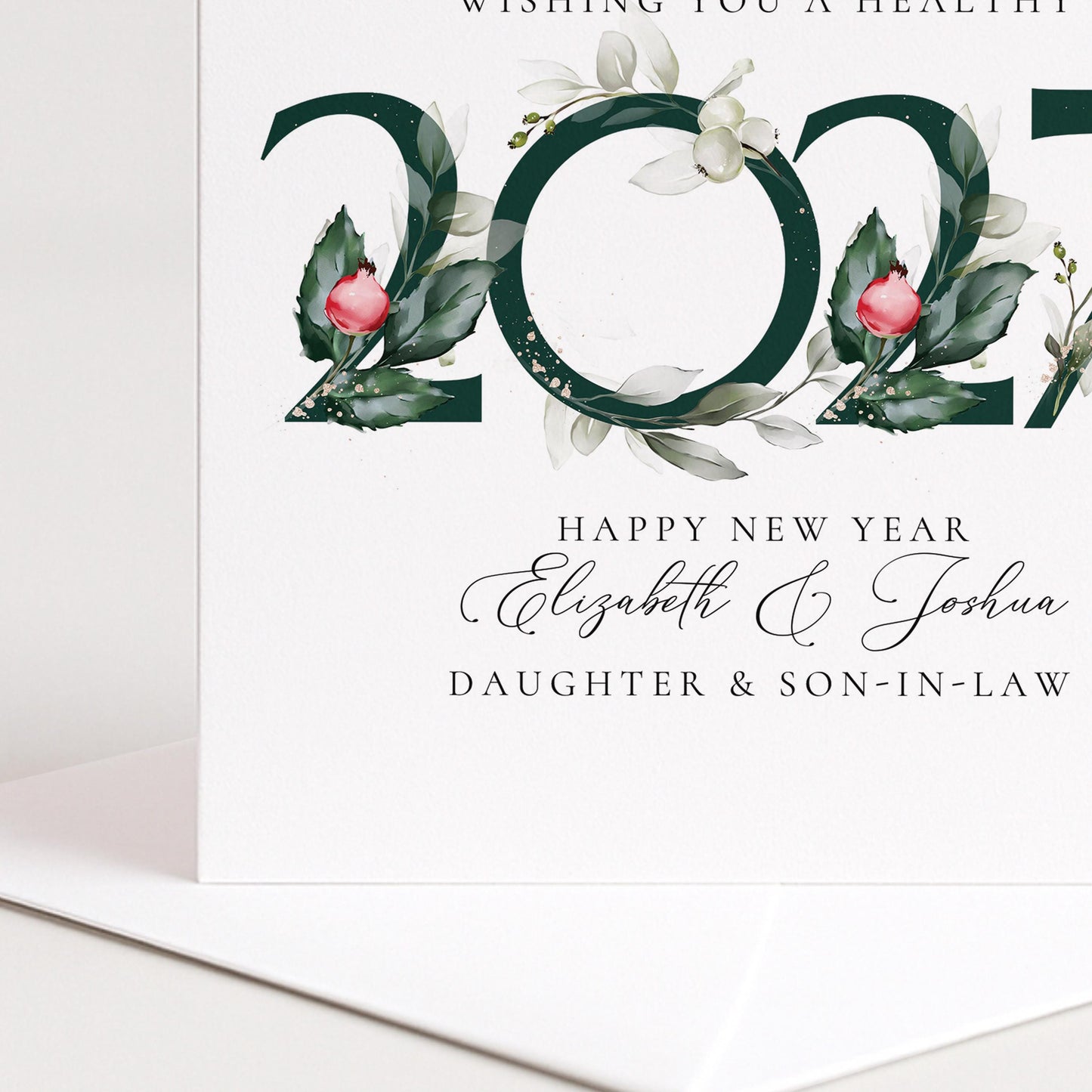 Personalised New Year Card Daughter and Son In Law, Happy New Year 2027 Card, Botanical New Year Card, Floral 2027 New Year Couple Card