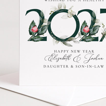 Personalised New Year Card Daughter and Son In Law, Happy New Year 2027 Card, Botanical New Year Card, Floral 2027 New Year Couple Card