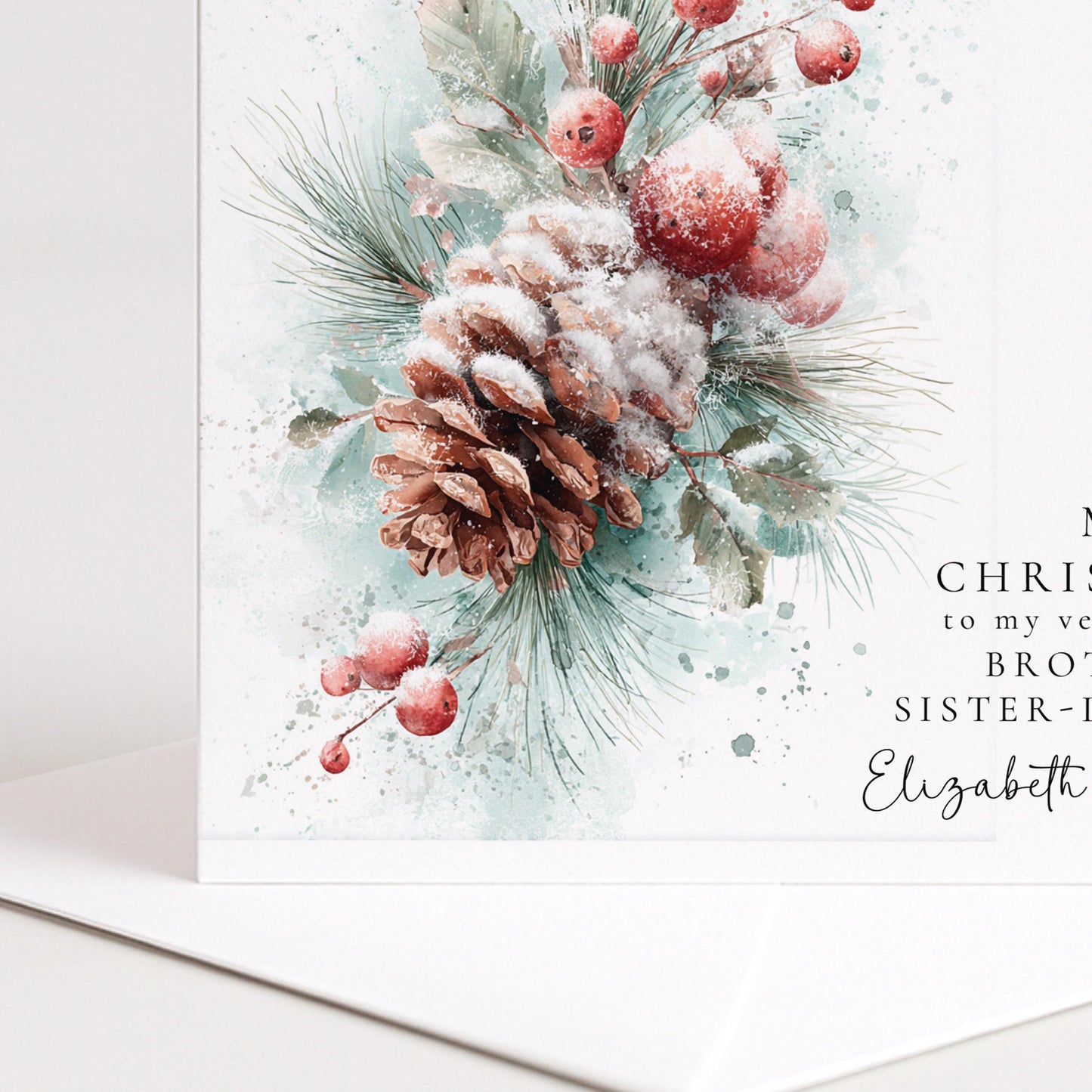 Personalised Christmas Card Brother and Sister In Law, Merry Christmas Brother Sister In Law Card, Pinecone Botanical Xmas Card, Couple Card