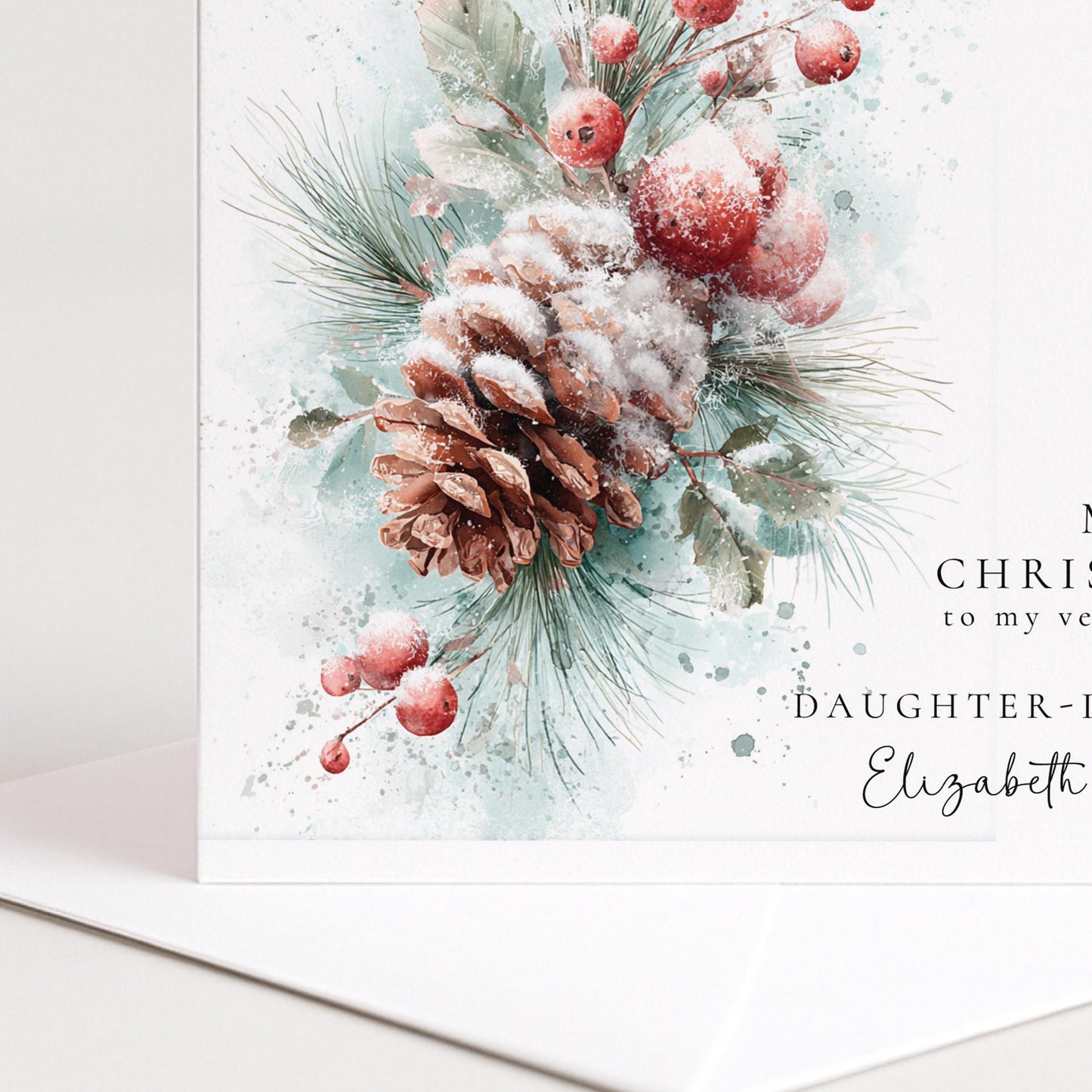 Personalised Christmas Card Son and Daughter In Law, Merry Christmas Son Daughter In Law Card, Pinecone Botanical Xmas Card, Couple Card
